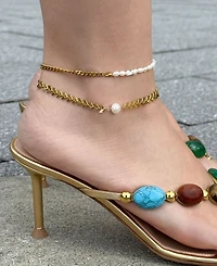 St. Moran Tarnish-Resistant Gold Natural Freshwater Imitation Pearl 1/2 Chain Eden Anklet