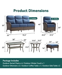 Pocassy Luxury Patio Furniture Set with Thick Cushion, Outdoor Couch and High Back Swivel Rocker Chairs, 10PCS Wicker Conversation