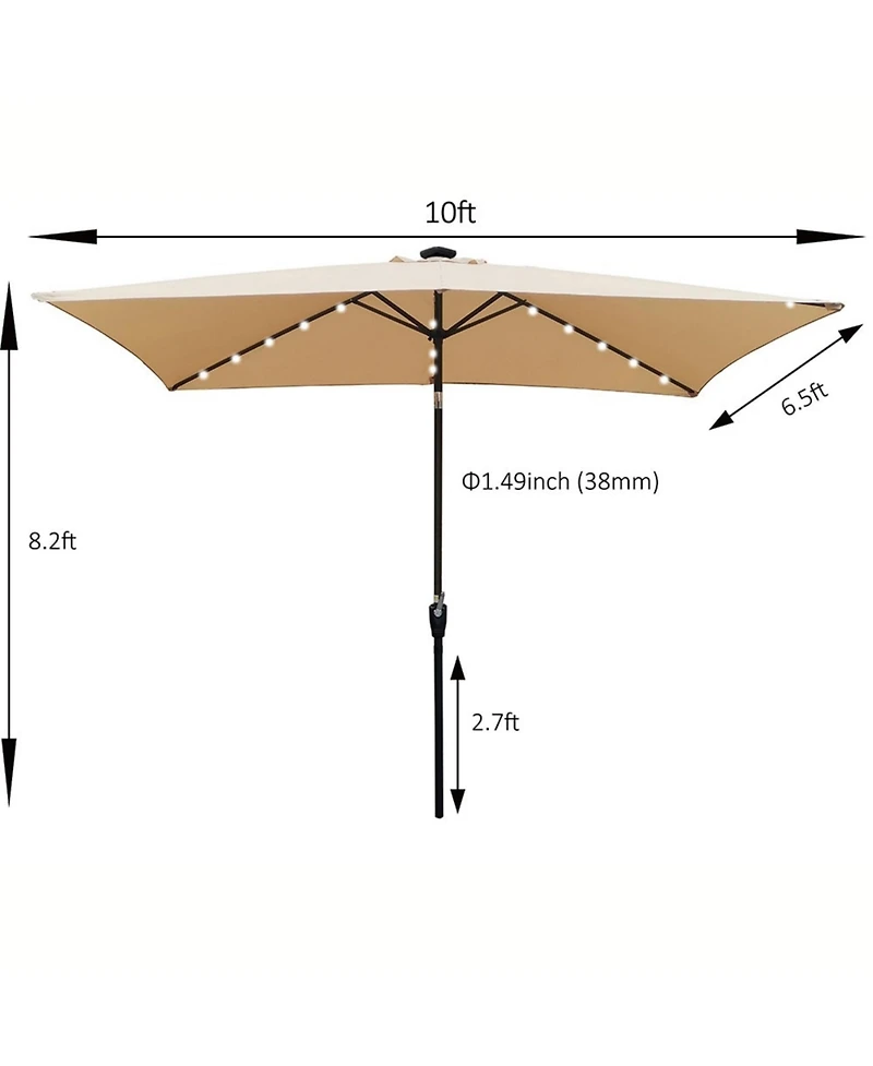 Yiortwo 10 x 6.5 Ft Solar Led Patio Umbrella with Crank Tilt for Outdoor Dining