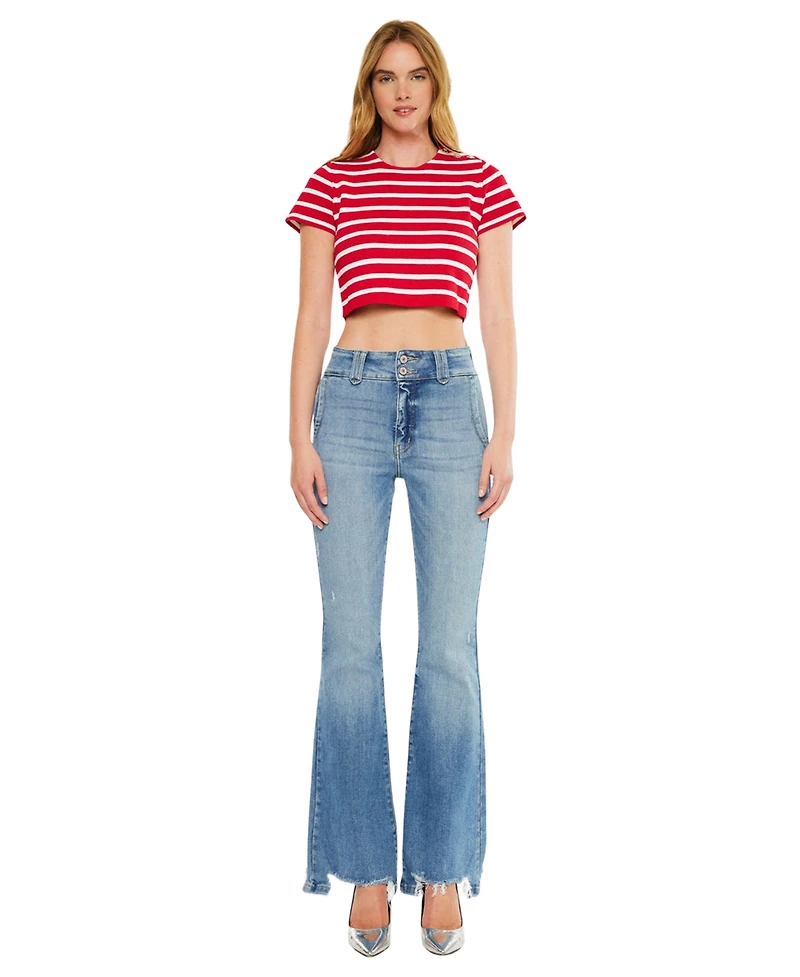 KanCan Women's Giselle High Rise Distressed Flare Jeans