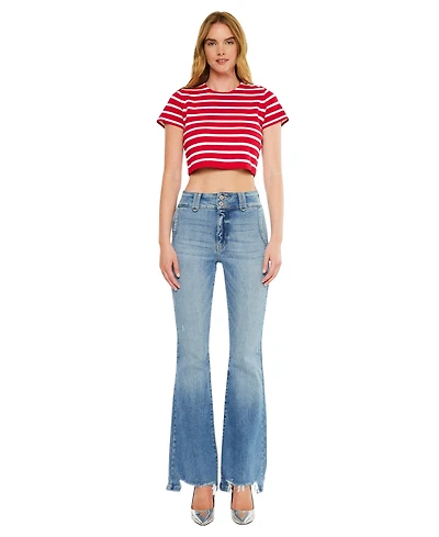 KanCan Women's Giselle High Rise Distressed Flare Jeans