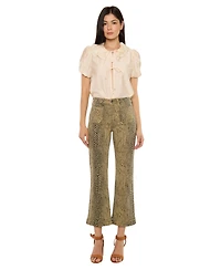 KanCan Women's Usa Juniors' High Rise Crop Flare Python Print Jeans