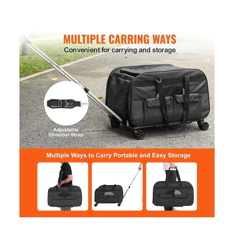 Ruie Rolling Pet Carrier with 360 Wheels Telescopic Handle for Pets up to 35 lbs