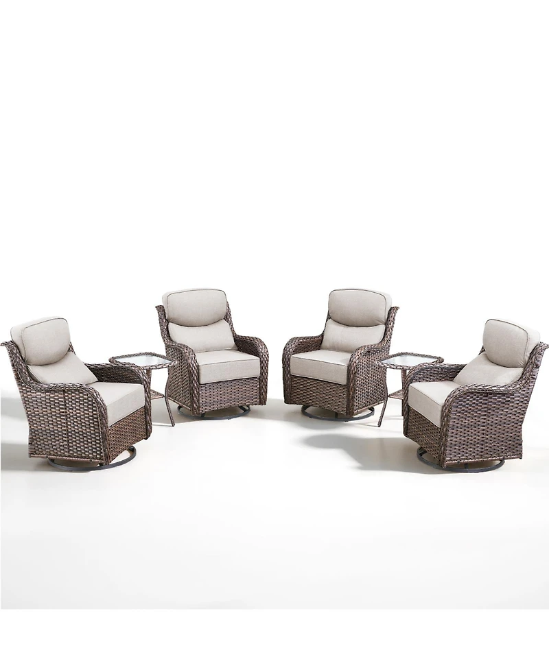 Pocassy Outdoor Swivel Rocker Chairs 6 Pieces Wicker Patio Chair with Rattan Side Table, 6" Extra Thick Cushions Furniture Set