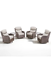 Pocassy Outdoor Swivel Rocker Chairs 6 Pieces Wicker Patio Chair with Rattan Side Table, 6" Extra Thick Cushions Furniture Set