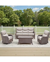 Pocassy High Back Patio Furniture Set with Swivel Chairs, Outdoor Wicker Conversation Sets 6" Comfy Cushions, 4 Piece Outside Sofa
