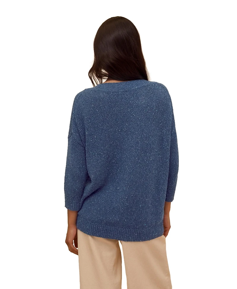 Celtic & Co. Women's Cotton Blend Flecked V-Neck Sweater