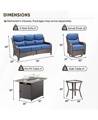 Pocassy 5 Pieces Patio Furniture Set with Fire Pit, Outdoor Wicker Sofa Couch Swivel Chair, Cushion, High Back All Weather Conversation