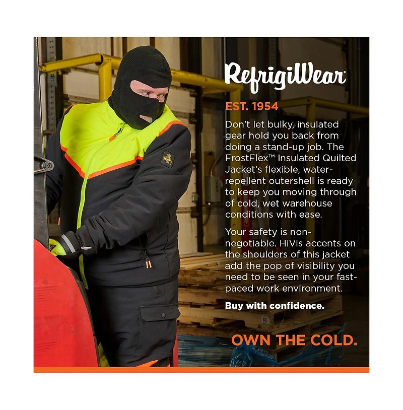 RefrigiWear Men's FrostFlex Insulated Quilted Jacket - -20°F Cold Protection, Flexible and Water-Repellent Workwear