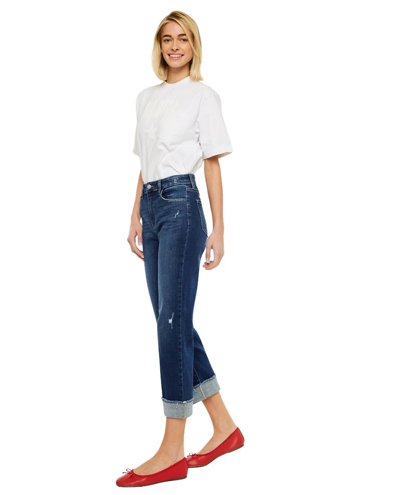 KanCan Women's High Rise Cropped Straight-Leg Jeans