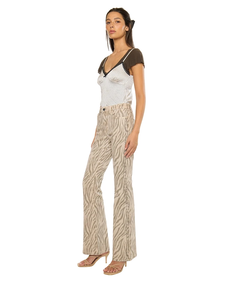 KanCan Women's Usa Juniors' High Rise Zebra Print Flare Jeans