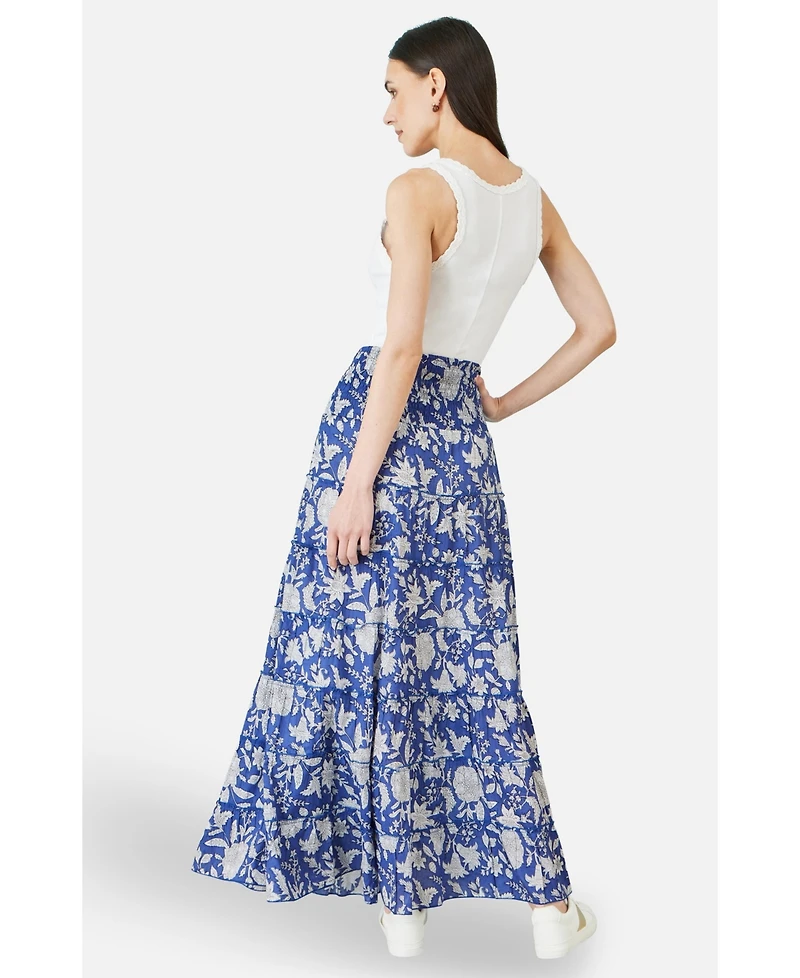 Yumi Women's Floral Cotton Tiered Maxi Skirt