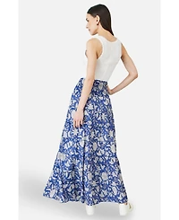 Yumi Women's Floral Cotton Tiered Maxi Skirt
