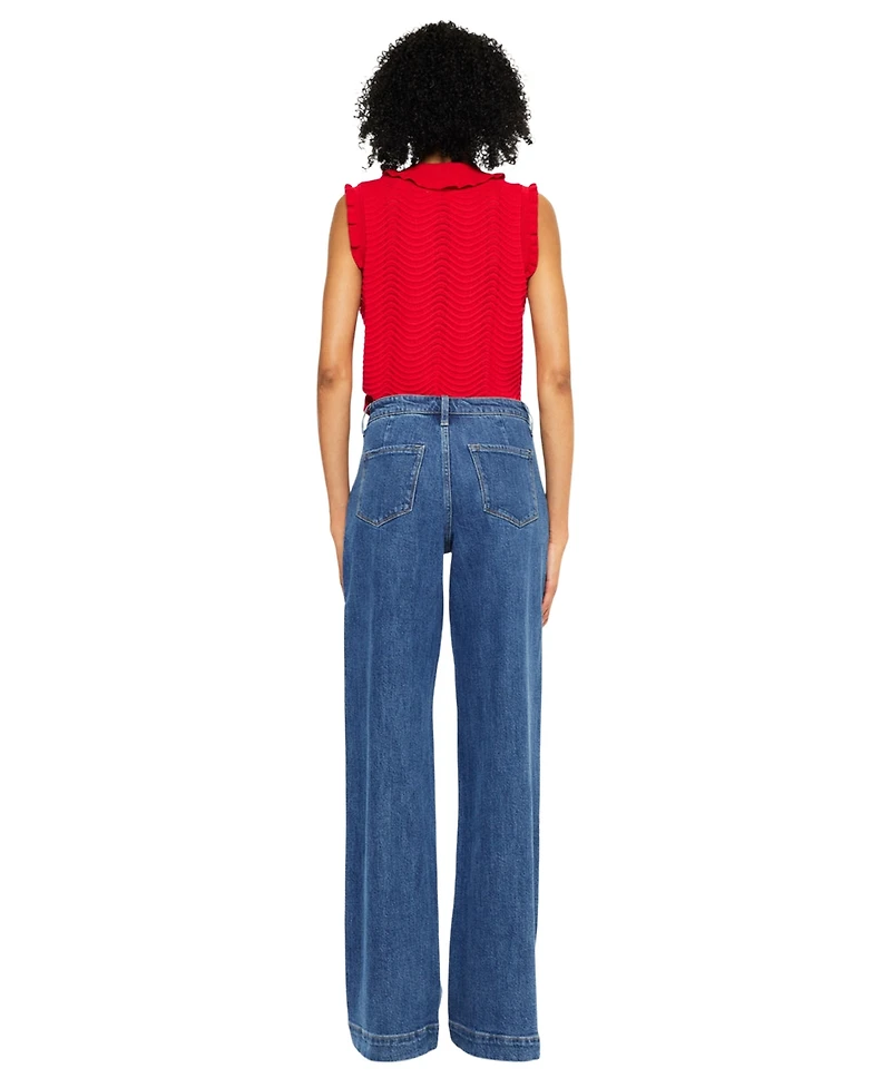 KanCan Women's Sol High Rise Wide Leg Trouser Jeans