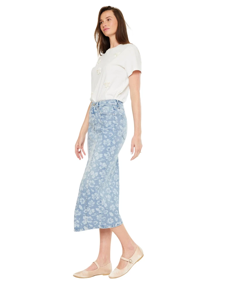 KanCan Women's Hibiscus High Rise Midi Skirt