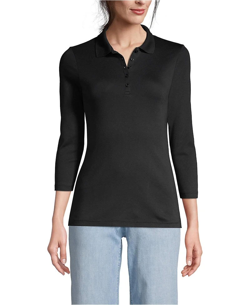 Lands' End Women's Petite 3/4 Sleeve Supima Cotton Polo Shirt