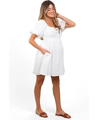 Pinkblush Maternity White Textured Bubble Sleeve Mini Dress