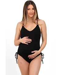 Pinkblush Maternity Ribbed O-Ring Strap Side Tie Swimsuit