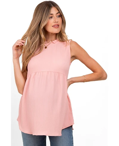 Pinkblush Maternity Blush Ruffle Mock Neck Sleeveless Blouse