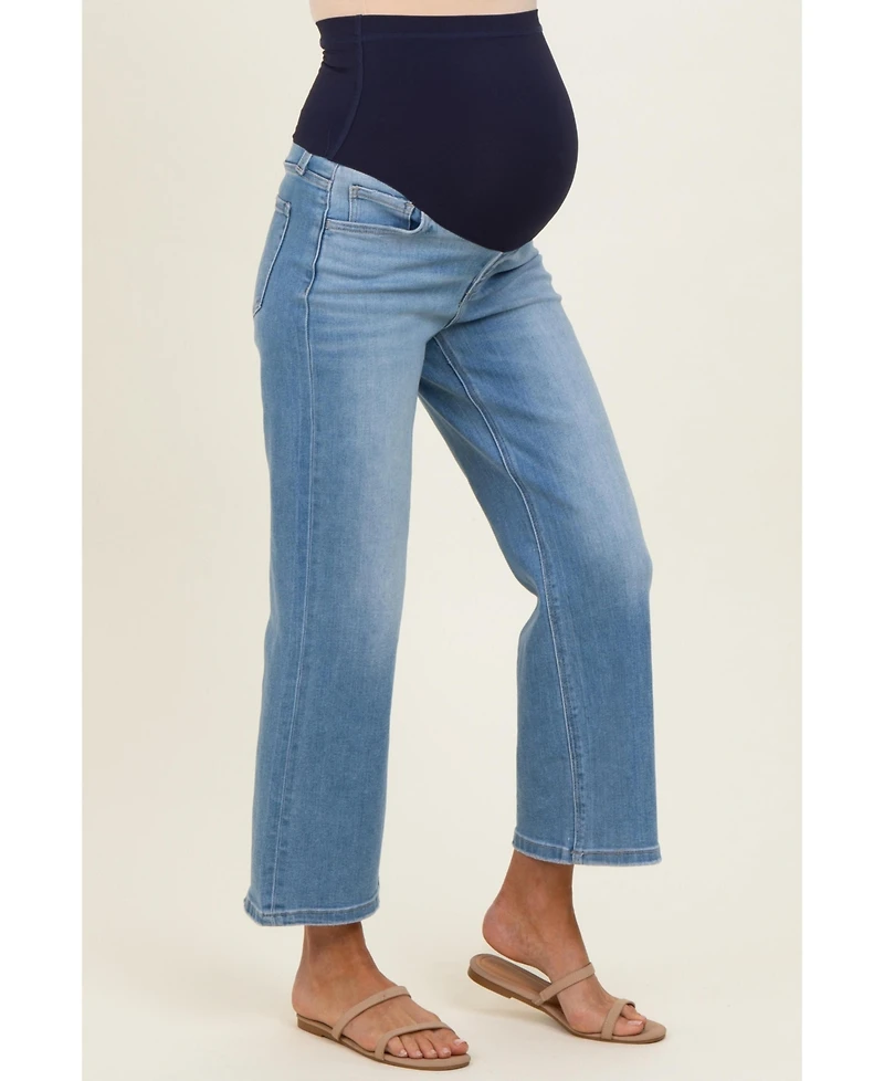 Pinkblush Maternity Blue Medium Wash Cropped Wide Leg Jeans