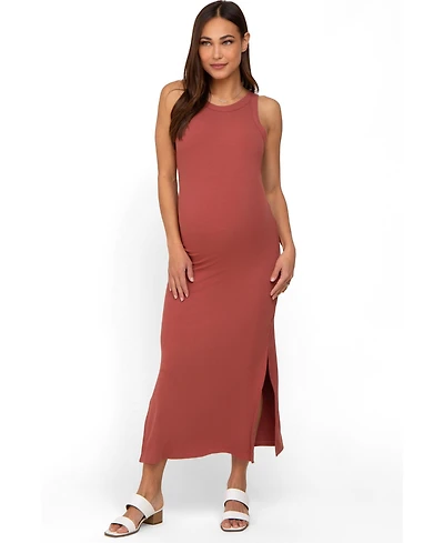 Pinkblush Maternity Taupe Ribbed Side Slit Tank Dress