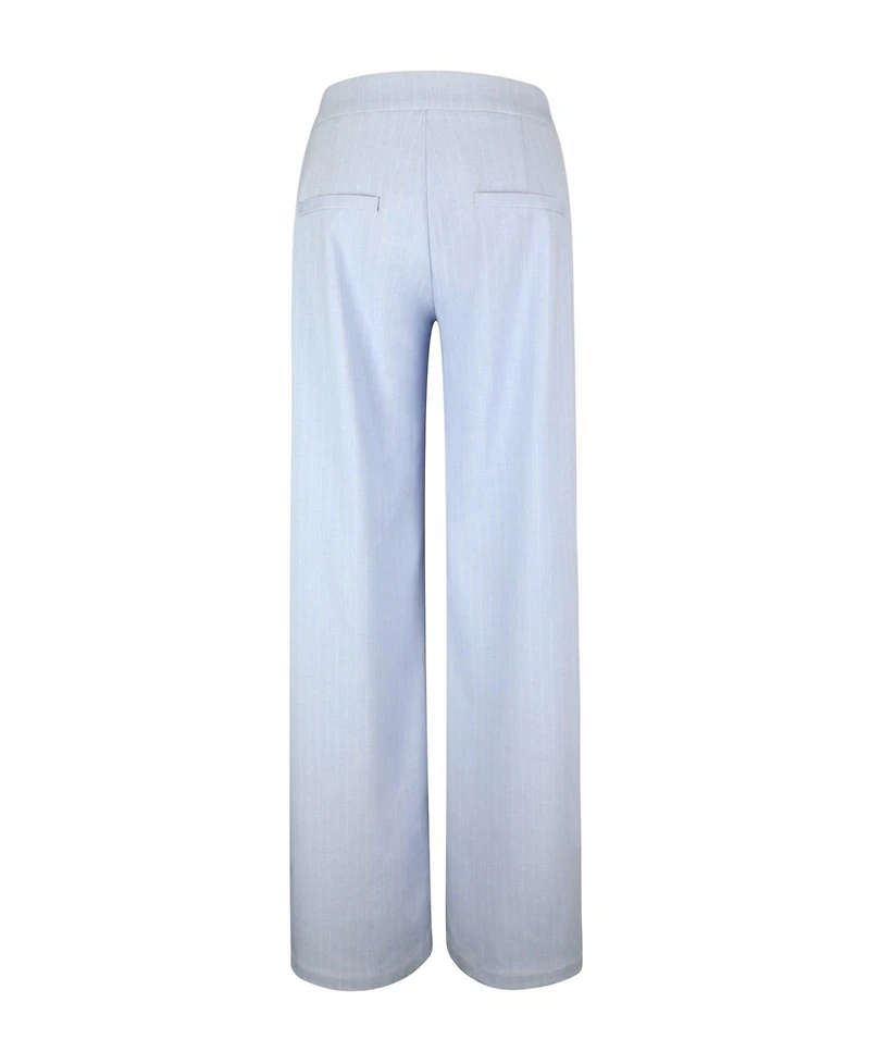 Miss Circle Women's Reva Sky Blue Pinstripe Single Pleat Pants