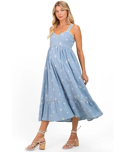 Pinkblush Maternity Light Blue Vintage Floral Smocked Midi Dress