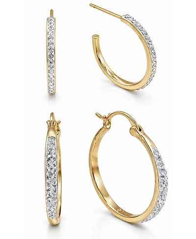 And Now This Clear Crystal C Hoop & Click Top Earring Set Gold Plate or Silver