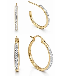 And Now This Clear Crystal C Hoop & Click Top Earring Set Gold Plate or Silver