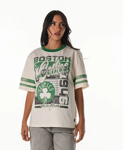 The Wild Collective Women's Cream Boston Celtics Vintage Drop Shoulder Oversized Boyfriend T-Shirt