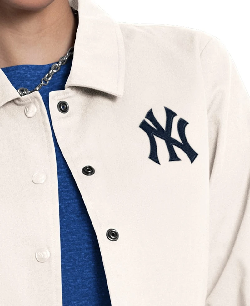 Starter Women's Cream New York Yankees Cooperstown First Down Full-Snap Coaches Jacket