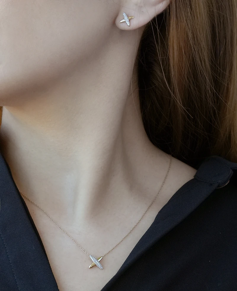Wrapped Diamond X Shape Necklace (1/10 ct. t.w.) in 10k Yellow Gold