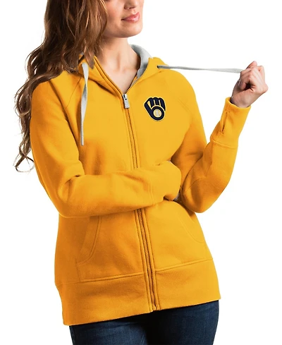 Antigua Women's Gold Milwaukee Brewers Victory Full-Zip Hoodie