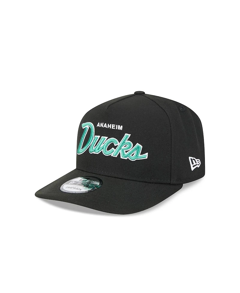 New Era Men's Black Anaheim Ducks Script A-Frame 9FIFTY Snapback Hat