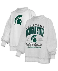 Pressbox Women's Heather Gray Michigan State Spartans Reversible Sweatshirt