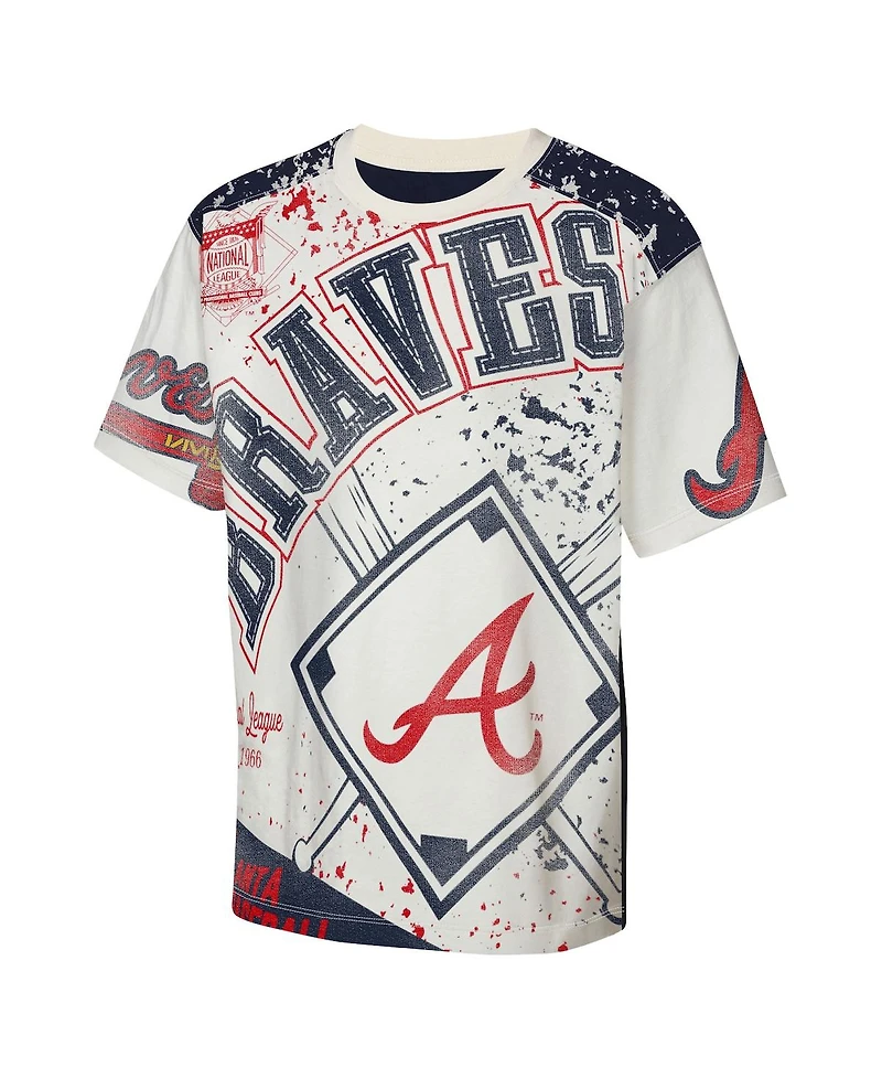 Outerstuff Big Boys and Girls Cream Atlanta Braves League Top Player Bold All-Over-Print T-Shirt