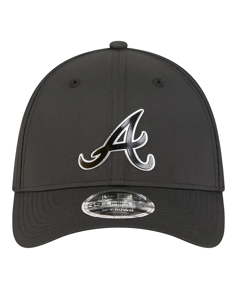 New Era Men's Black Atlanta Braves Metallic 39THIRTY M-Crown Flex Hat
