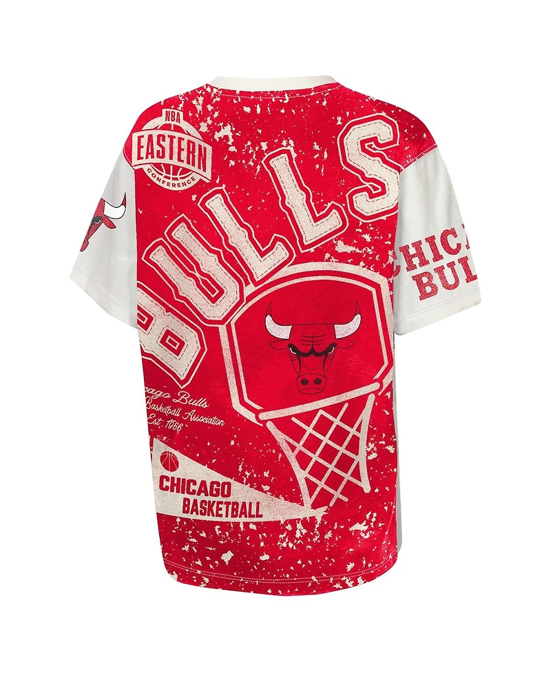 Outerstuff Big Boys and Girls Cream Chicago Bulls Top Player All-Over-Print T-Shirt
