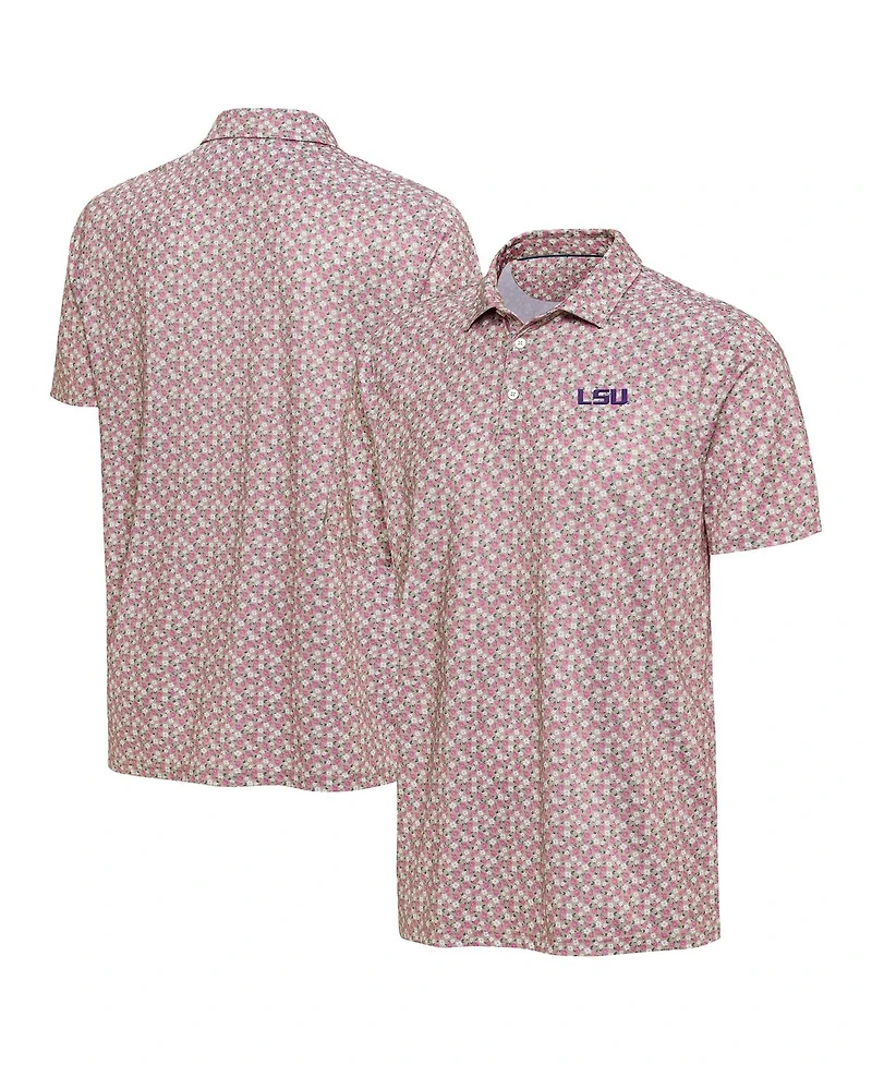 Antigua Men's Pink Lsu Tigers Desert Dry Dogwood Polo Shirt