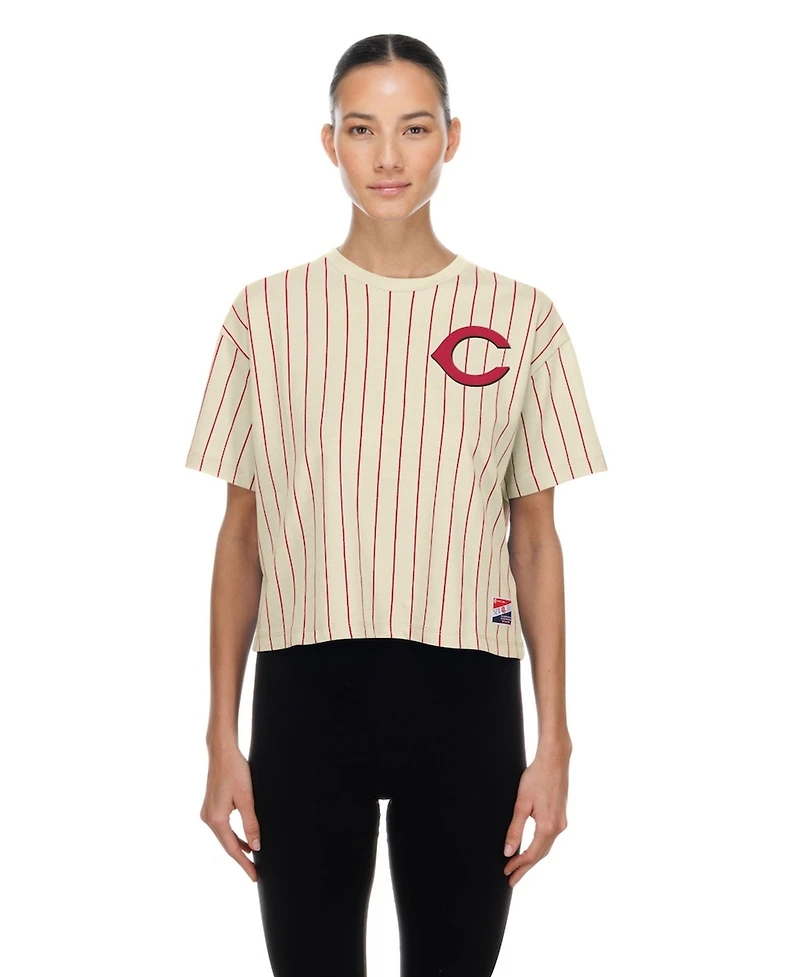 New Era Women's Cream Cincinnati Reds Throwback Boxy T-Shirt