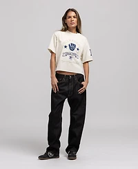 Mitchell & Ness Women's Cream Milwaukee Brewers Cooperstown Yacht Rock Boxy Cropped T-Shirt
