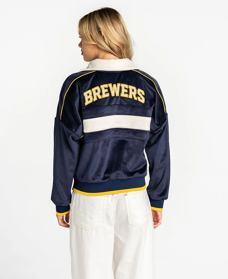 The Wild Collective Women's Navy Milwaukee Brewers Velvet Cord Full-Zip Jacket