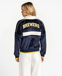 The Wild Collective Women's Navy Milwaukee Brewers Velvet Cord Full-Zip Jacket
