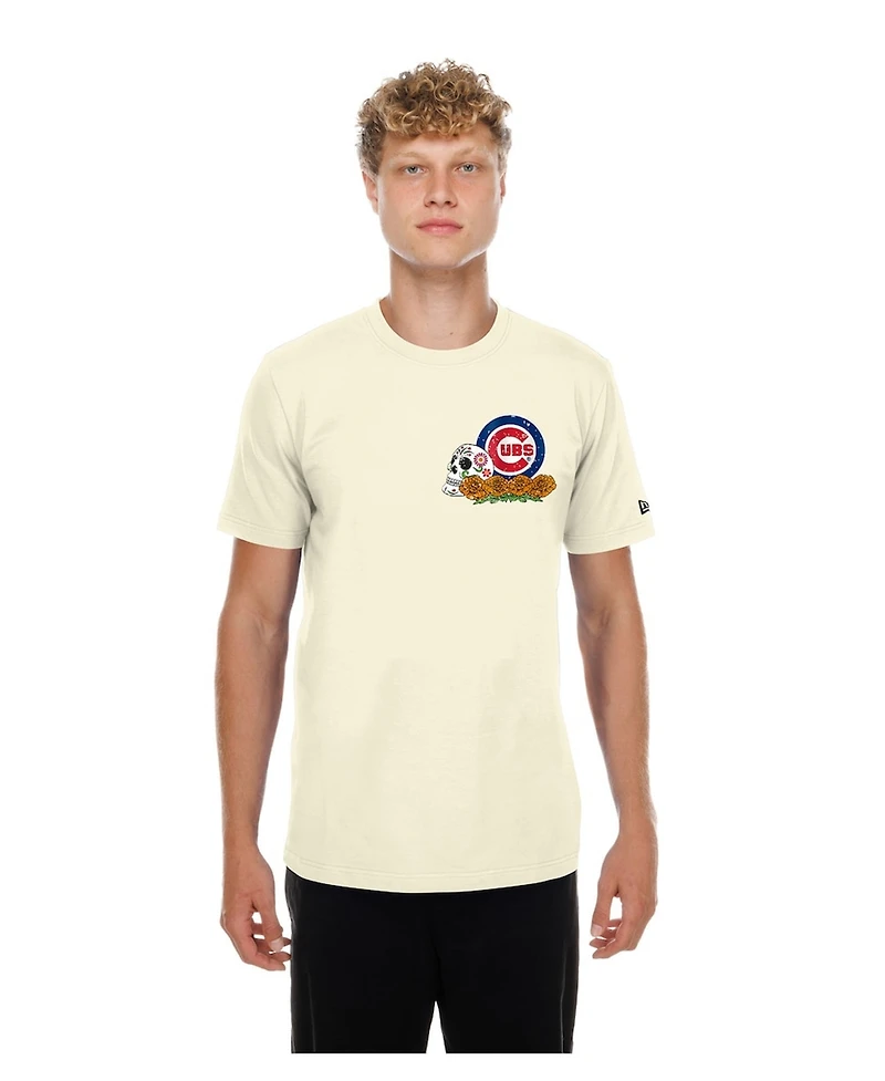 New Era Men's Natural Chicago Cubs Dia de los Muertos Sugar Skull T-Shirt