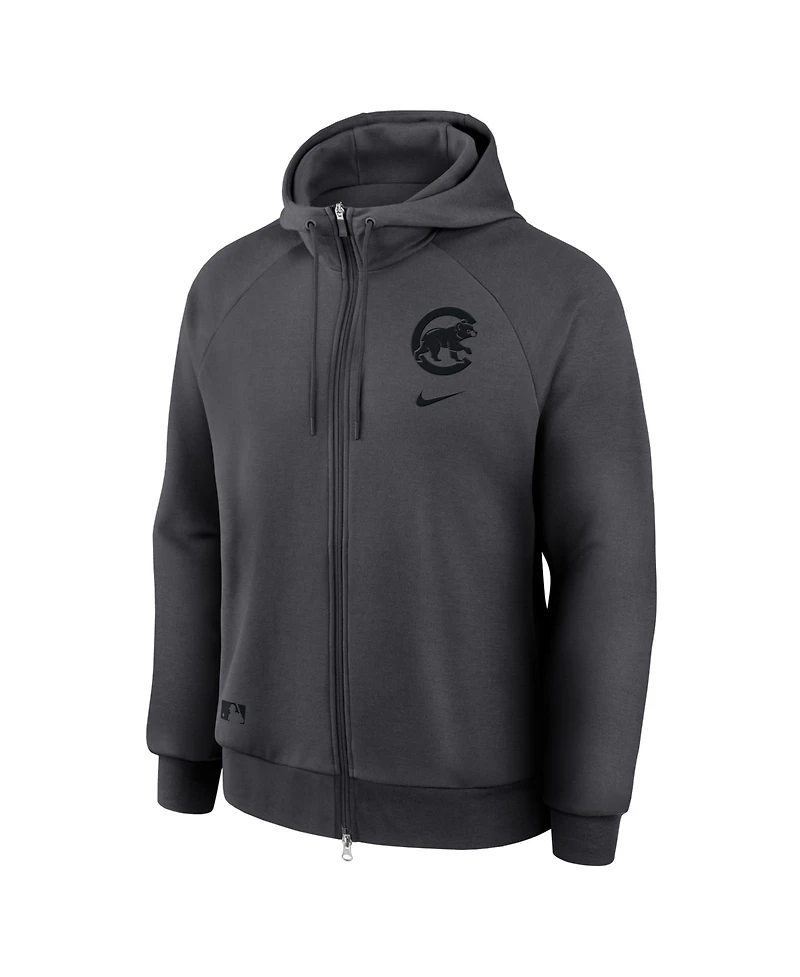 Nike Men's Anthracite Chicago Cubs Authentic Collection Player Raglan Dri-fit Full-Zip Hoodie