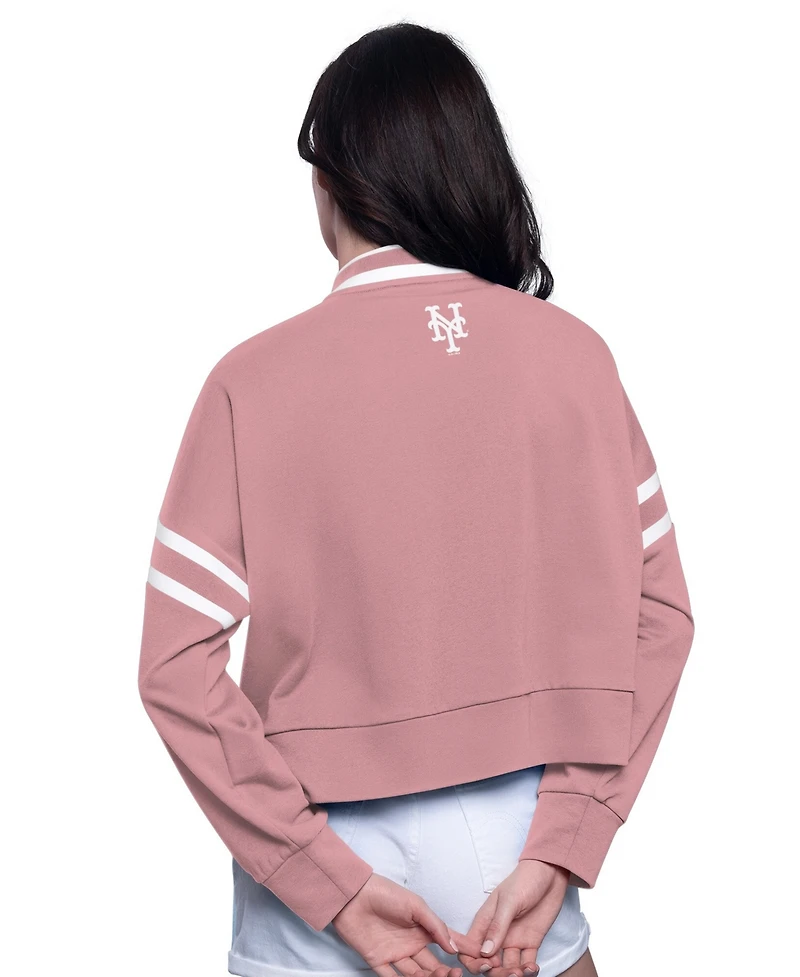 Starter Women's Starter Pink New York Mets Power Play Cropped Pullover Sweatshirt