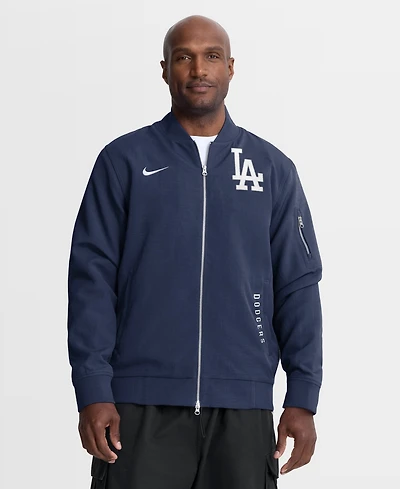 Nike Men's Navy Los Angeles Dodgers Authentic Collection Dugout Relaxed Full-Zip Bomber Jacket