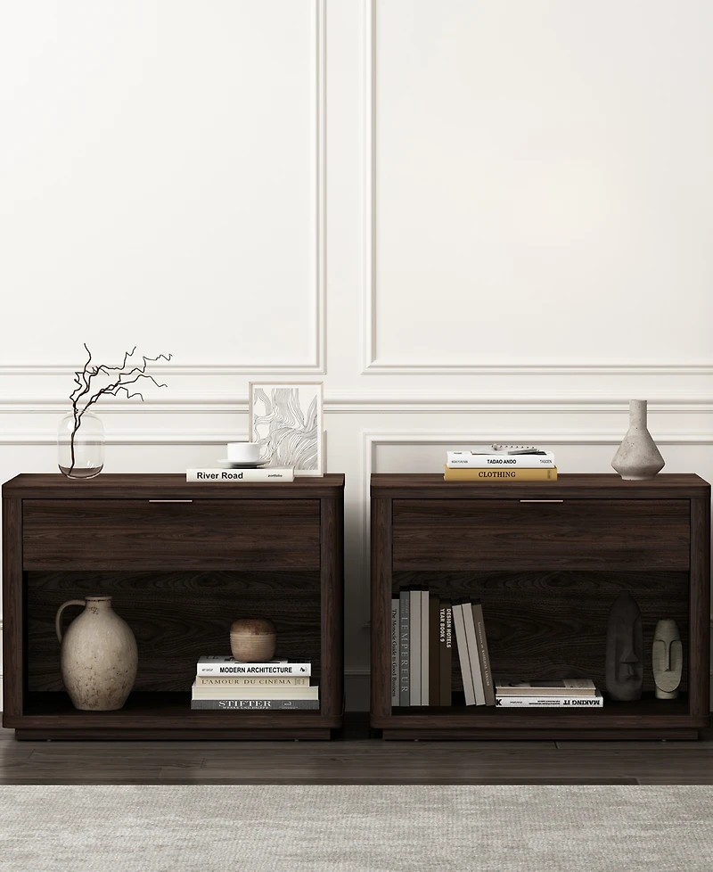 Manhattan Comfort Evelyn 2-Piece 32" Modern 1-Drawer Nightstands
