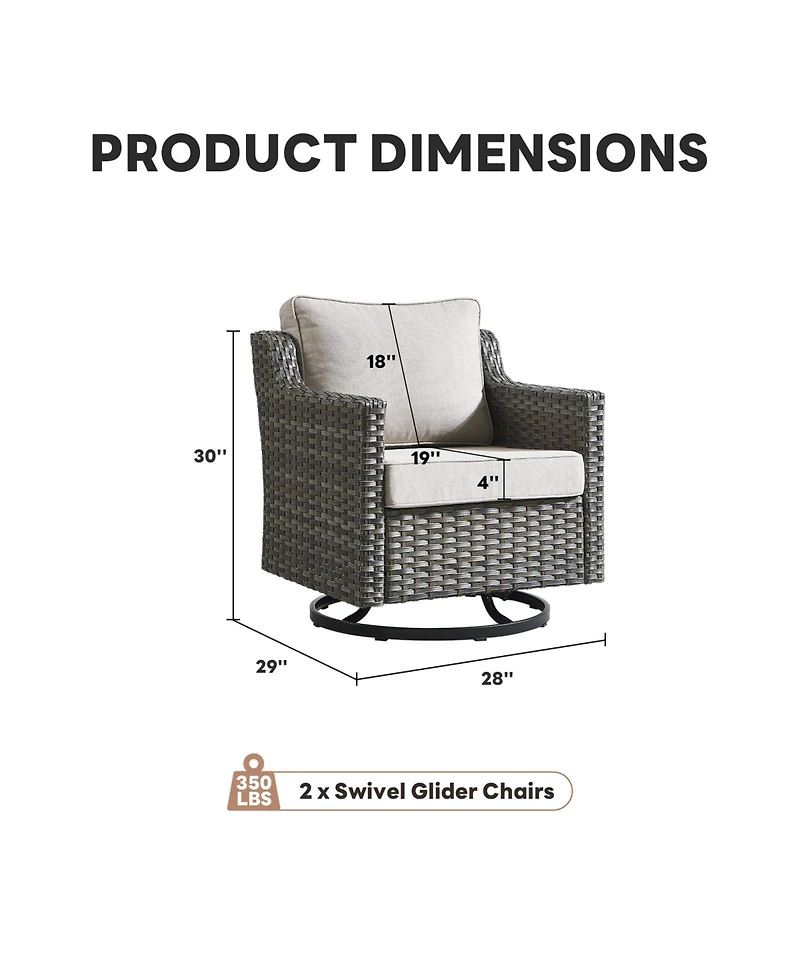 Pocassy Swivel Patio Wicker Chairs Set of 2, High Back Outdoor Rattan with 4" Thick Cushions for Bistro Balcony Porch Deck Yard