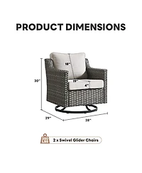Pocassy Swivel Patio Wicker Chairs Set of 2, High Back Outdoor Rattan with 4" Thick Cushions for Bistro Balcony Porch Deck Yard